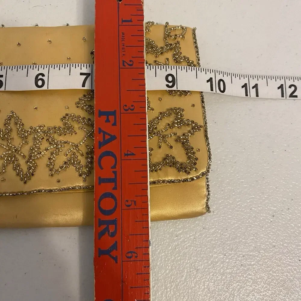 Vintage Japanese La Royal Product Long Wallet Silk Beaded Yellow Gold Asian Core